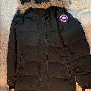 Canada Goose Dark Puffer Coat with Fur Hood